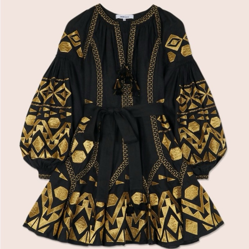 March 11 Black Linen Mini Kilim Dress Size M
